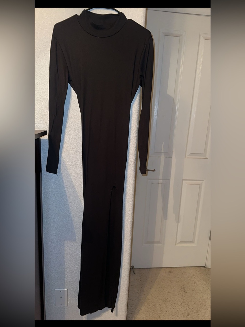 Long Sleeve bodycon Maxi Dress with Turtleneck and sexy slit in dress on side